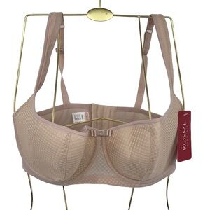 Rosme Lingerie Balconette Bra Womens Size 34F 34DDD Pink Underwire Padded Lace‎